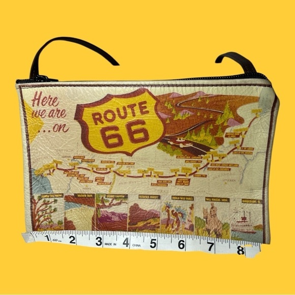 Route 66 Novelty Small Shoulder Bag Vintage Print 17” Shoulder Strap 9” x 6” - Picture 3 of 5